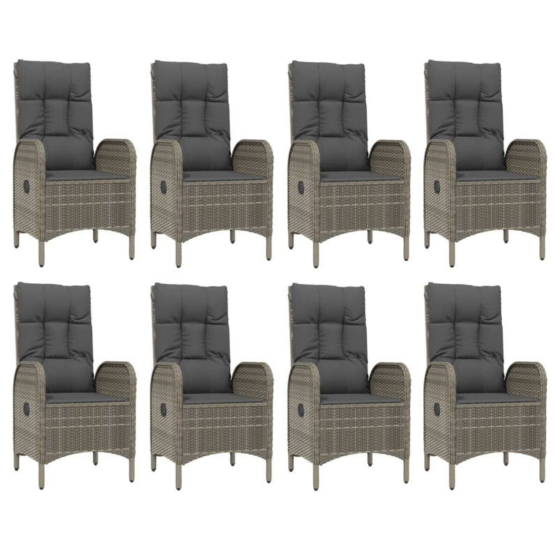 Set mobilier grădină cu perne, 9 piese, gri, poliratan
