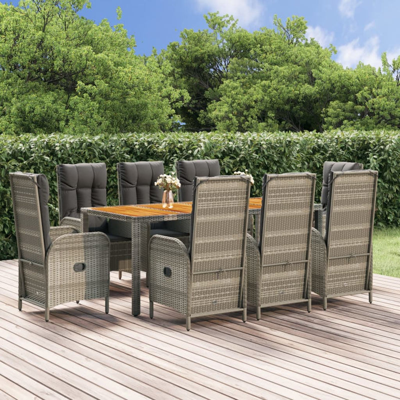 Set mobilier grădină cu perne, 9 piese, gri, poliratan