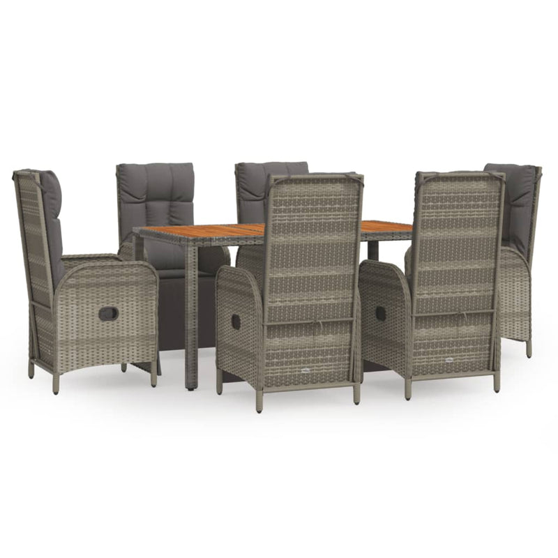 Set mobilier de grădină cu perne, 7 piese, gri, poliratan