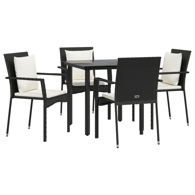 Set mobilier de grădină cu perne, 5 piese, negru, poliratan