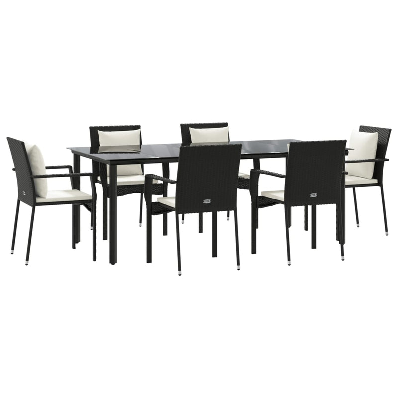 Set mobilier de grădină cu perne, 7 piese, negru, poliratan