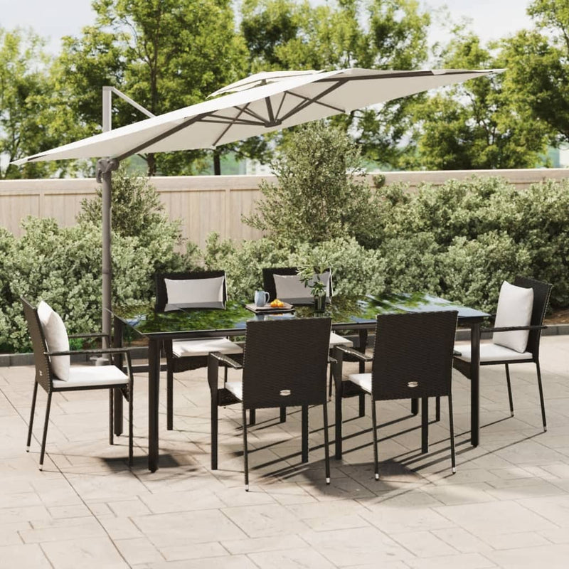 Set mobilier de grădină cu perne, 7 piese, negru, poliratan
