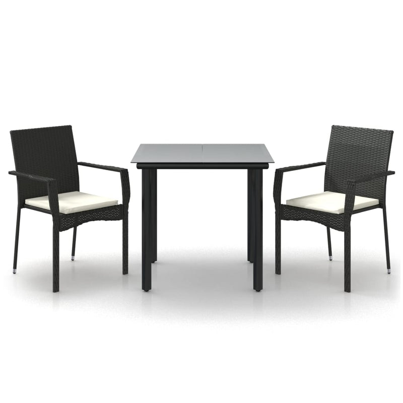 Set mobilier de grădină cu perne, 3 piese, negru, poliratan