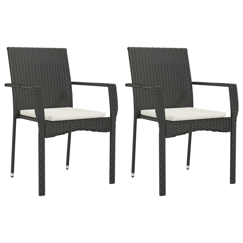 Set mobilier de grădină cu perne, 3 piese, negru, poliratan