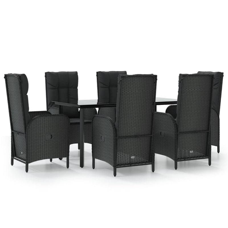 Set mobilier de grădină cu perne, 7 piese, negru, poliratan