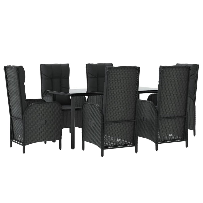 Set mobilier de grădină cu perne, 7 piese, negru, poliratan