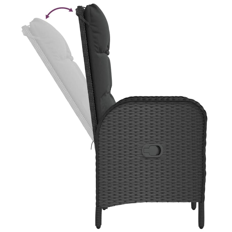 Set mobilier de grădină cu perne, 7 piese, negru, poliratan