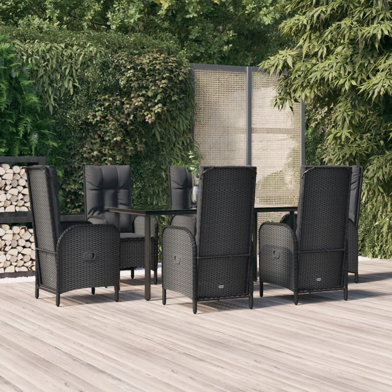 Set mobilier de grădină cu perne, 7 piese, negru, poliratan