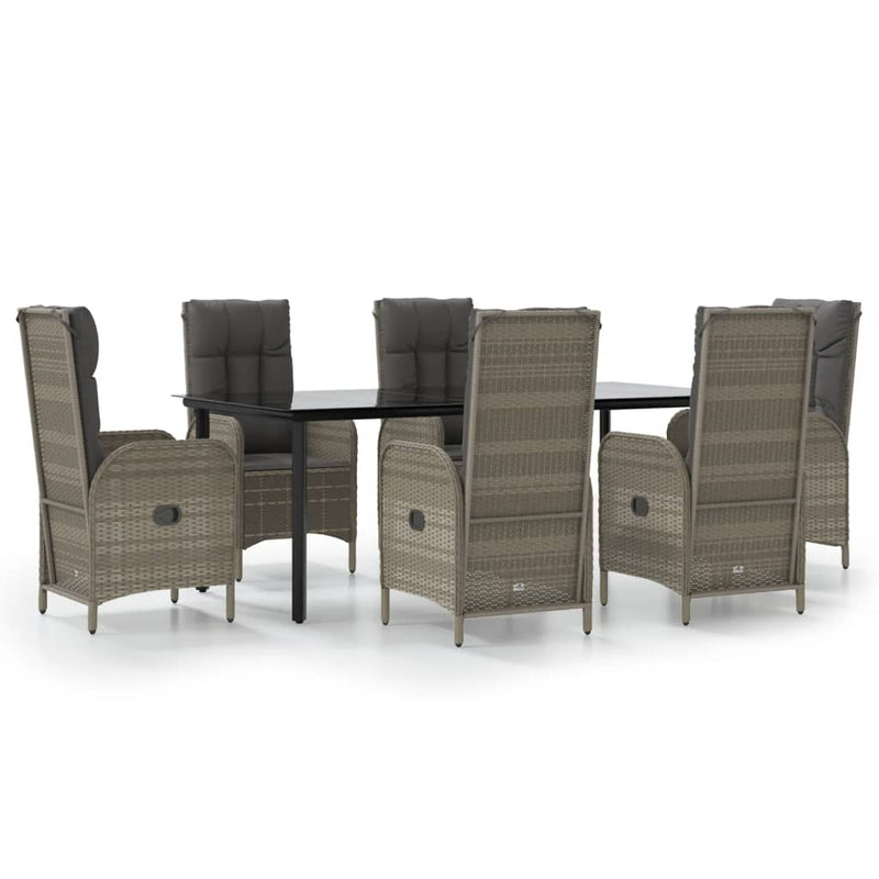 Set mobilier de grădină cu perne, 7 piese, negru/gri, poliratan