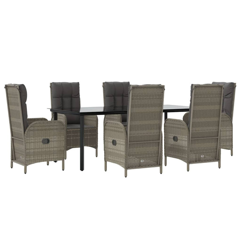 Set mobilier de grădină cu perne, 7 piese, negru/gri, poliratan