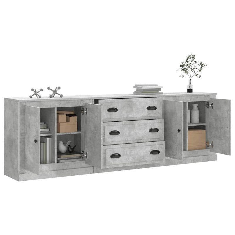 Servante, 3 piese, gri beton, lemn prelucrat