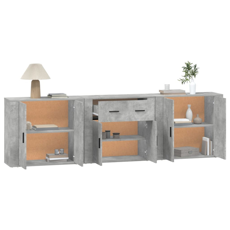 Servante, 3 piese, gri beton, lemn prelucrat