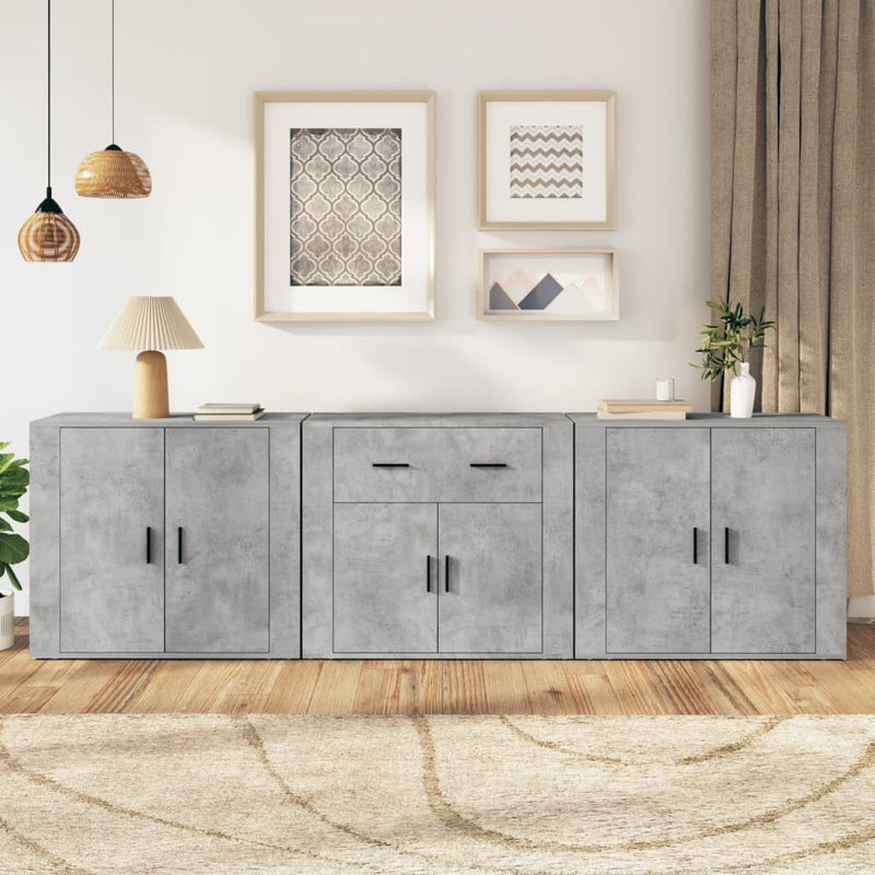 Servante, 3 piese, gri beton, lemn prelucrat