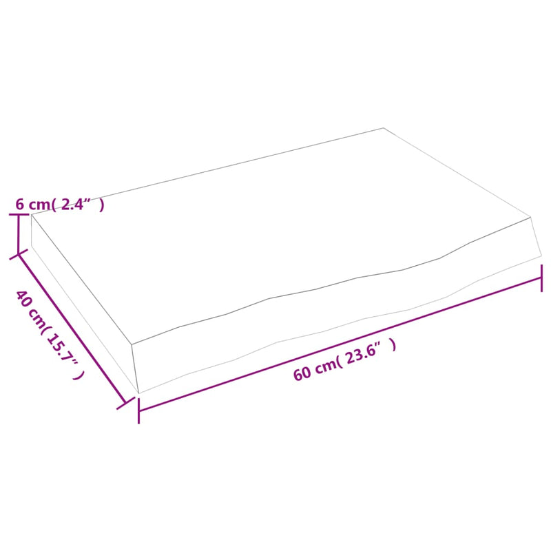 Blat de baie, 60x40x(2-6) cm, lemn masiv netratat