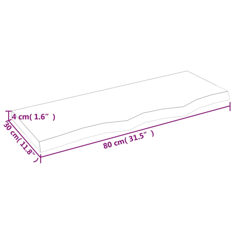 Blat de baie, 80x30x(2-4) cm, lemn masiv netratat