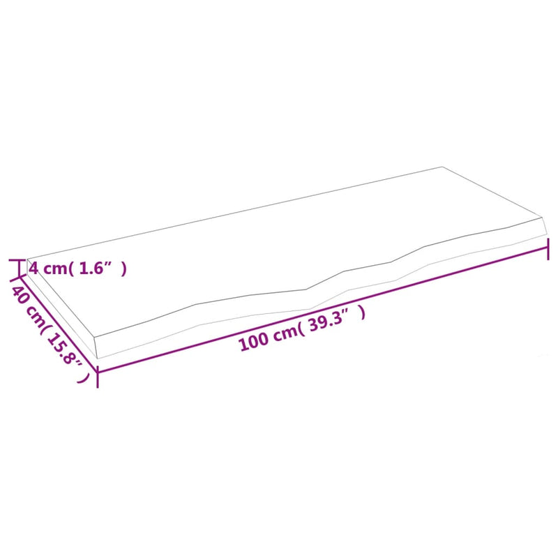 Blat de baie, 100x40x(2-4) cm, lemn masiv netratat