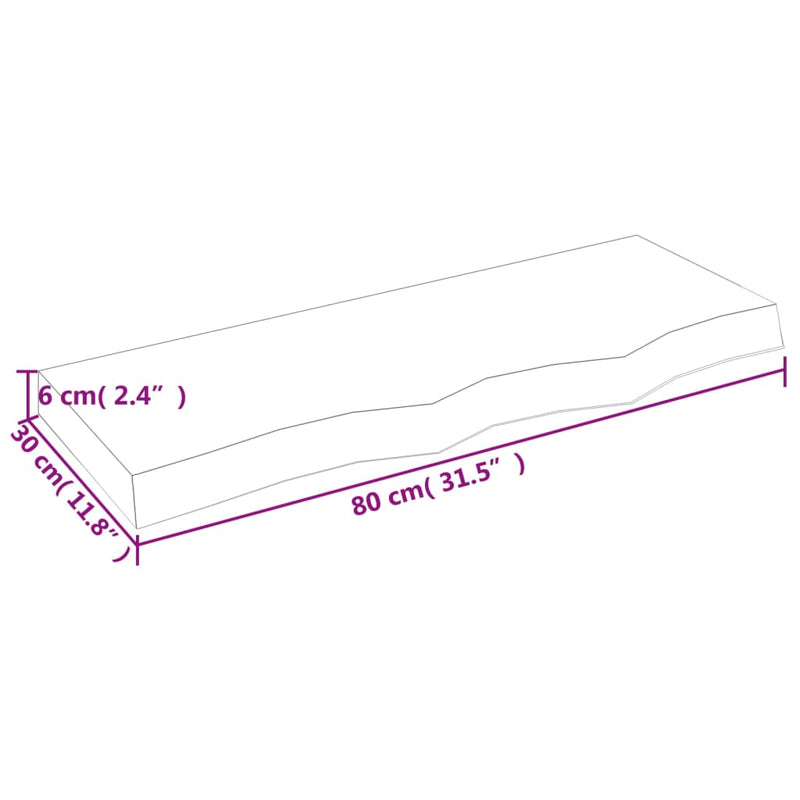 Blat de baie, maro deschis, 80x30x(2-6) cm, lemn masiv tratat