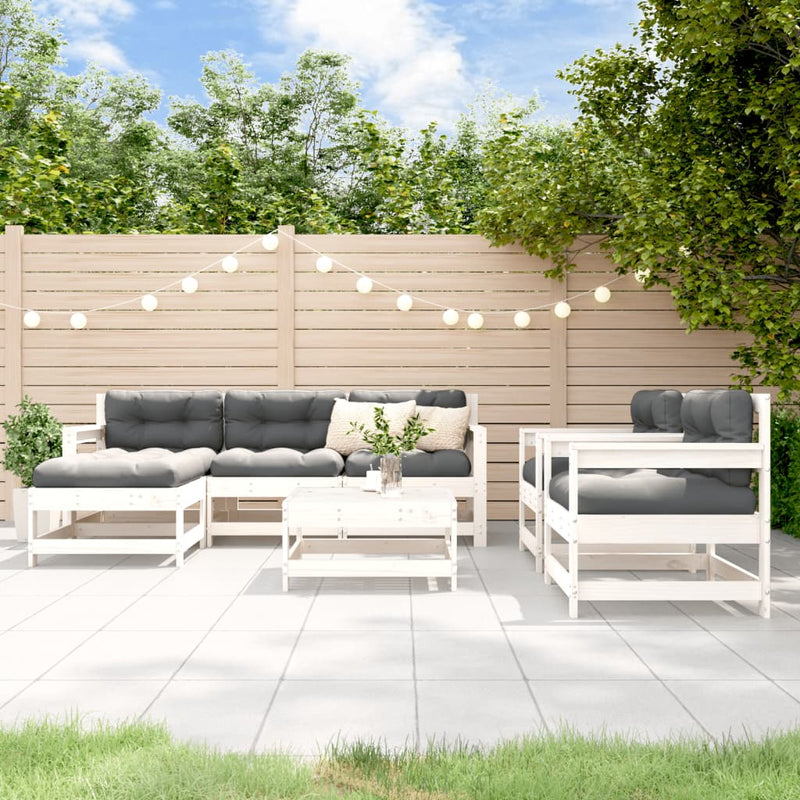 Set mobilier de grădină cu perne, 7 piese, alb, lemn masiv