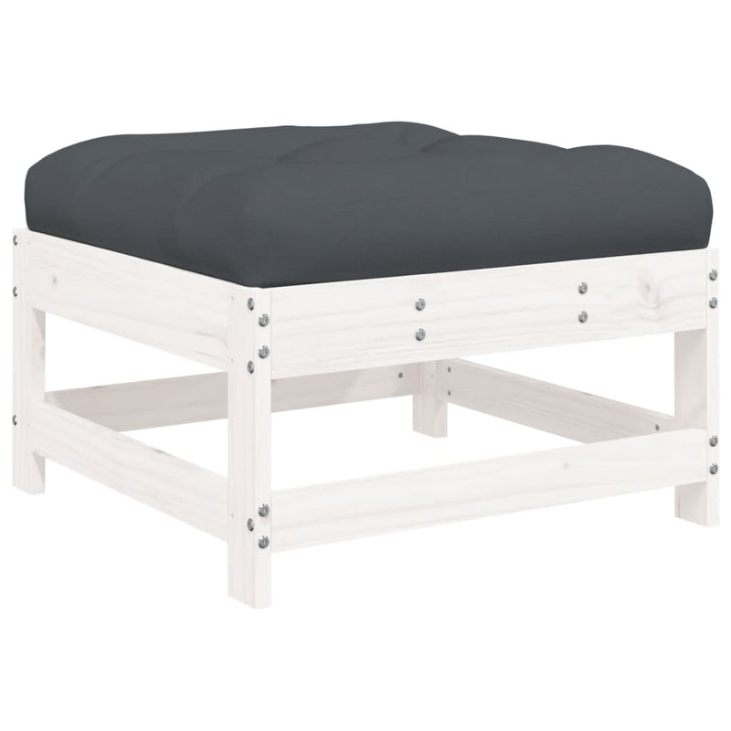Set mobilier de grădină cu perne, 8 piese, alb, lemn masiv