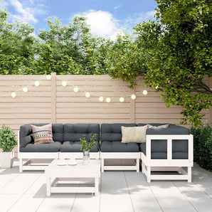 Set mobilier relaxare grădină&perne 6 piese alb lemn masiv pin