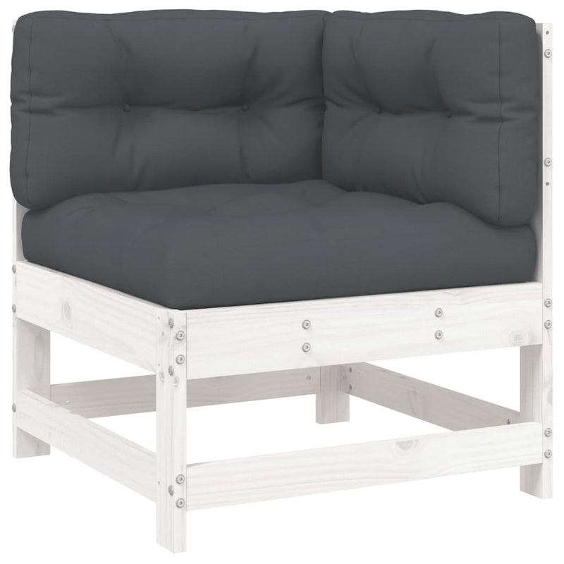 Set mobilier de grădină cu perne, 5 piese, alb, lemn masiv