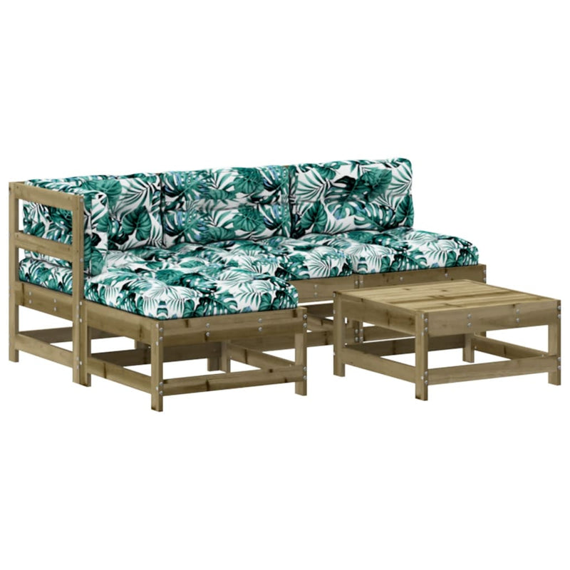 Set mobilier de grădină cu perne, 5 piese, lemn de pin tratat