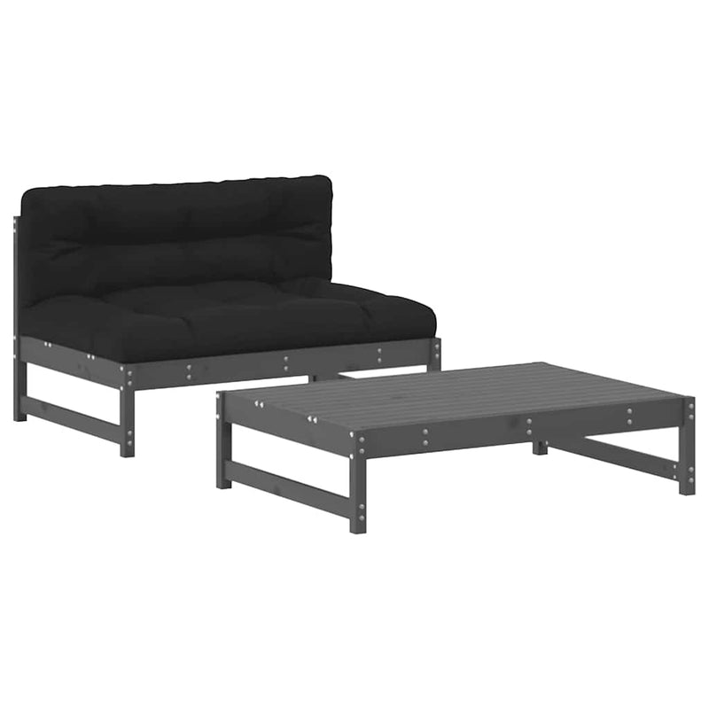 Set mobilier de grădină cu perne, 2 piese, gri, lemn masiv