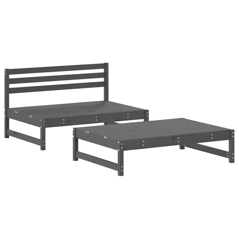 Set mobilier de grădină cu perne, 2 piese, gri, lemn masiv
