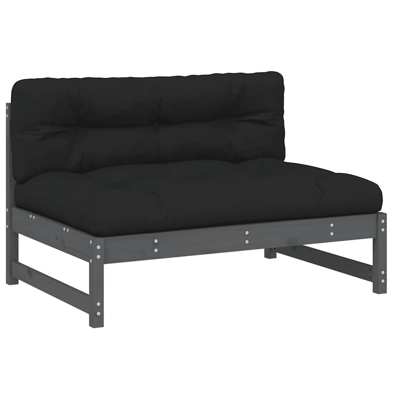 Set mobilier de grădină cu perne, 2 piese, gri, lemn masiv