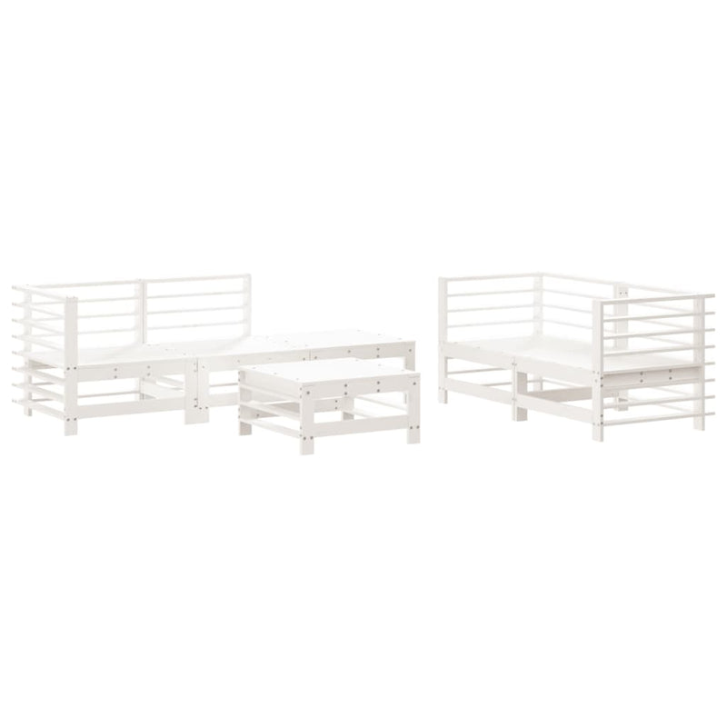 Set mobilier de grădină, 6 piese, alb, lemn masiv pin