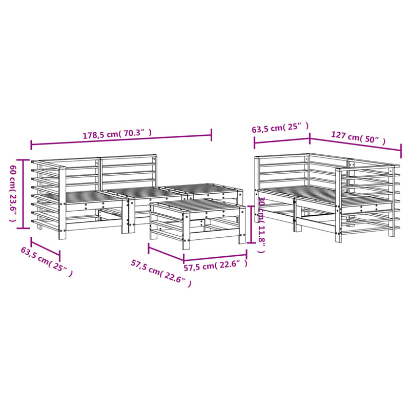 Set mobilier de grădină, 6 piese, alb, lemn masiv pin