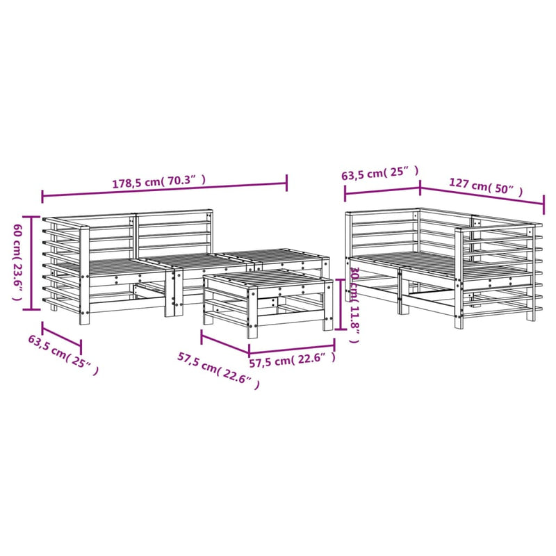 Set mobilier relaxare de grădină, 6 piese, lemn de pin tratat