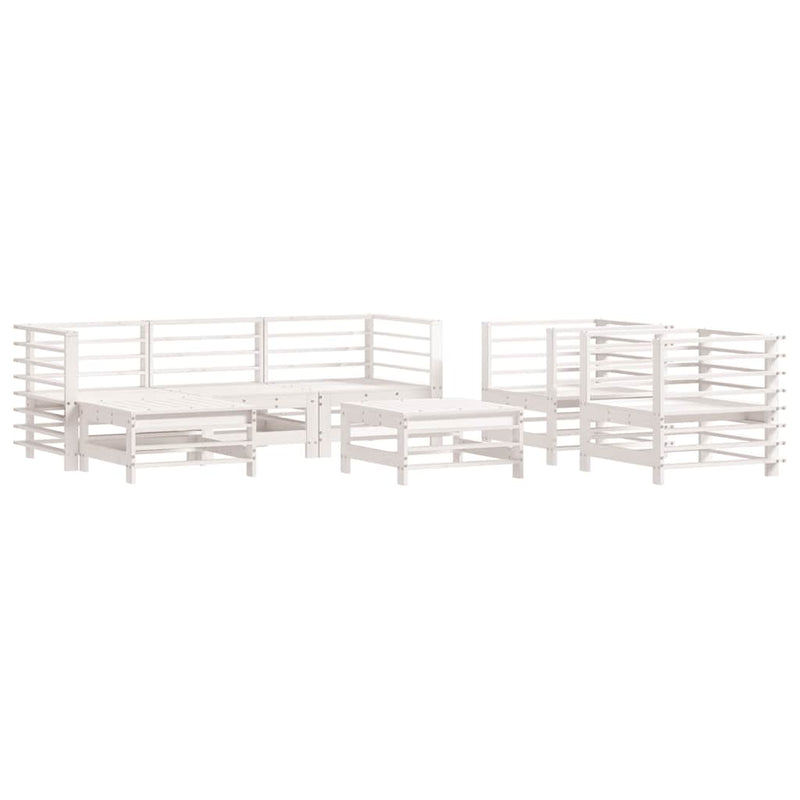 Set mobilier de grădină, 7 piese, alb, lemn masiv de pin