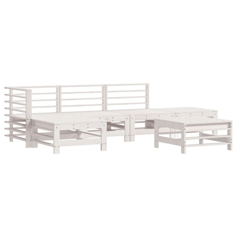 Set mobilier de grădină, 6 piese, alb, lemn masiv pin