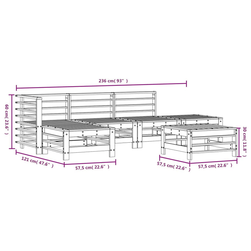 Set mobilier de grădină, 6 piese, alb, lemn masiv pin