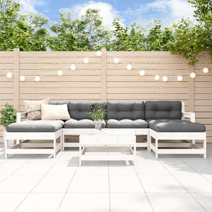 Set mobilier de grădină, 7 piese, alb, lemn masiv de pin