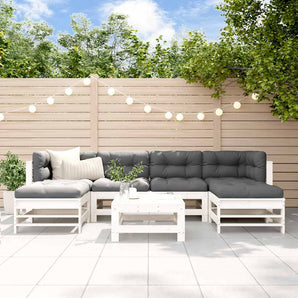 Set mobilier de grădină, 7 piese, alb, lemn masiv de pin