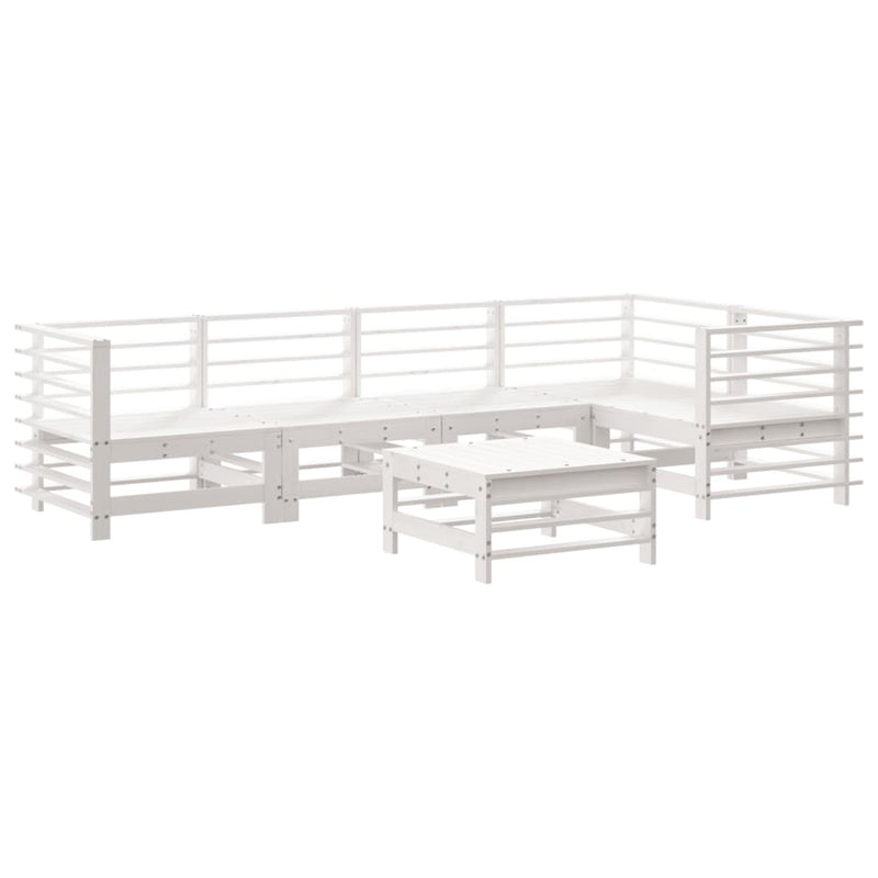 Set mobilier de grădină, 6 piese, alb, lemn masiv pin
