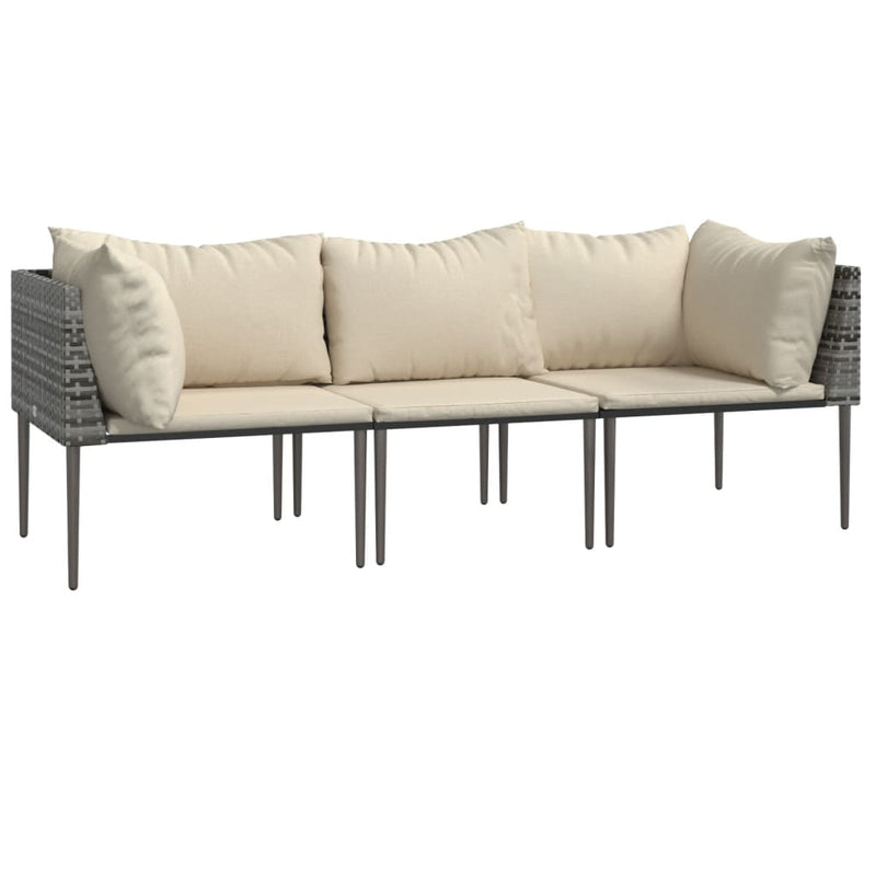 Set mobilier de grădină cu perne, 3 piese, gri, poliratan