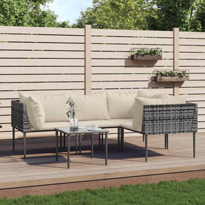 Set mobilier de grădină cu perne, 5 piese, gri, poliratan