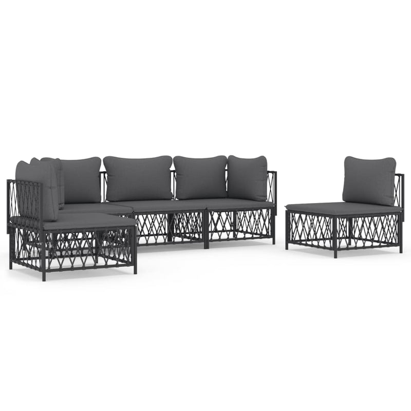 Set mobilier de grădină, 5 piese, cu perne, antracit, oțel