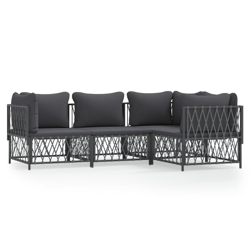 Set mobilier de grădină, cu perne, antracit, 4 piese, oțel