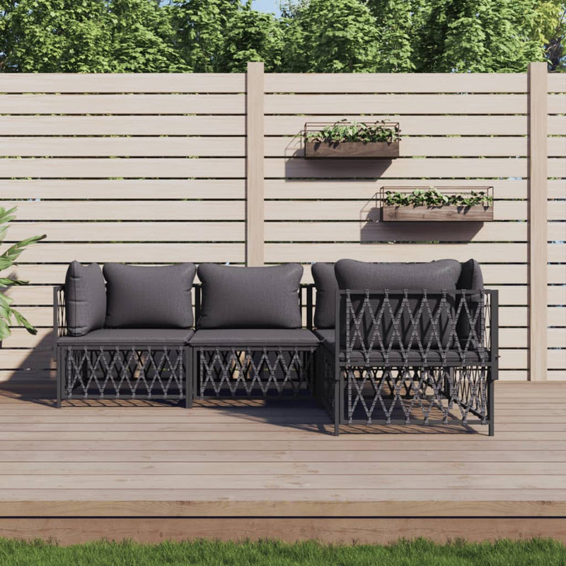Set mobilier de grădină, cu perne, antracit, 4 piese, oțel