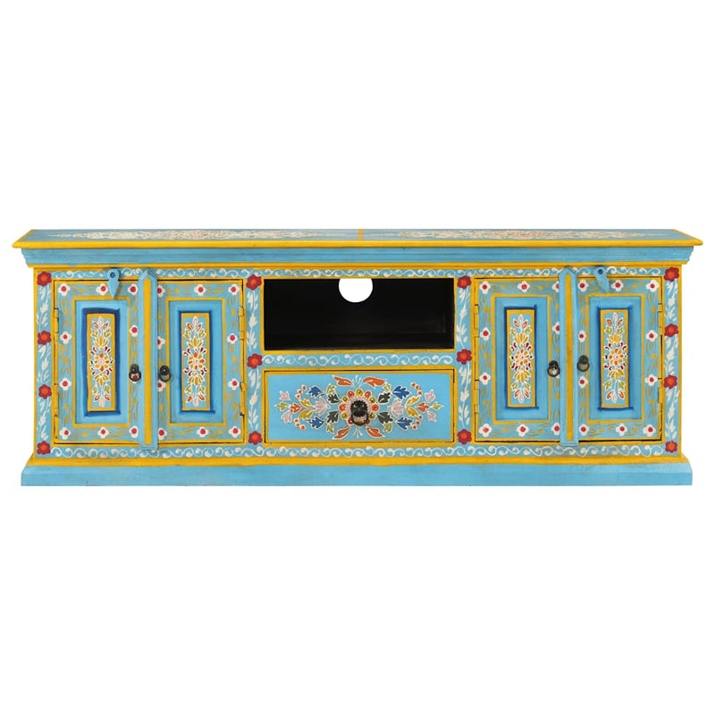 Comodă TV, albastru, 110x30x40 cm, lemn masiv de mango
