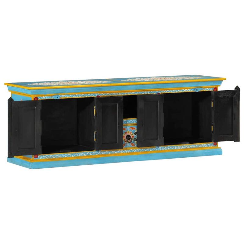 Comodă TV, albastru, 110x30x40 cm, lemn masiv de mango