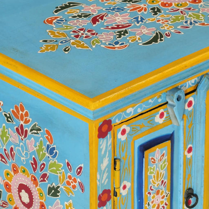Comodă TV, albastru, 110x30x40 cm, lemn masiv de mango