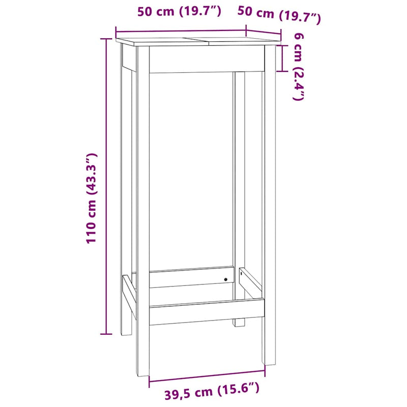 Masă de bar, 50x50x110 cm, lemn masiv de pin