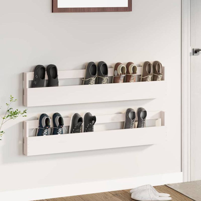Pantofare de perete, 2 buc., alb, 110x9x23 cm, lemn masiv pin