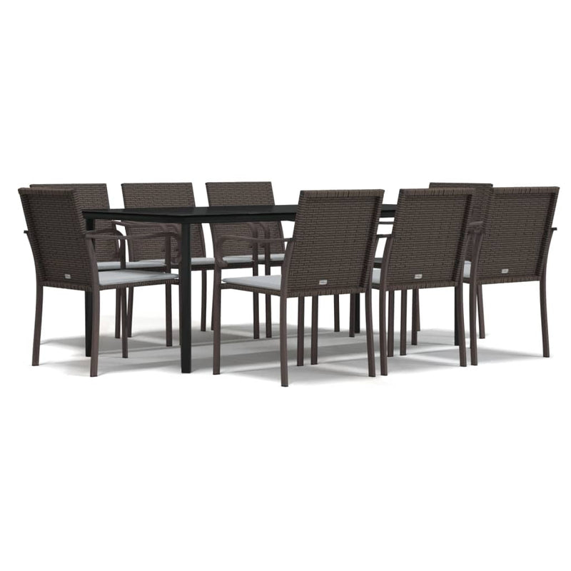Set mobilier de grădină cu perne, 9 piese, poliratan și oțel