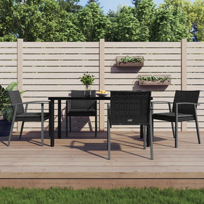 Set mobilier de grădină cu perne, 5 piese, poliratan și oțel